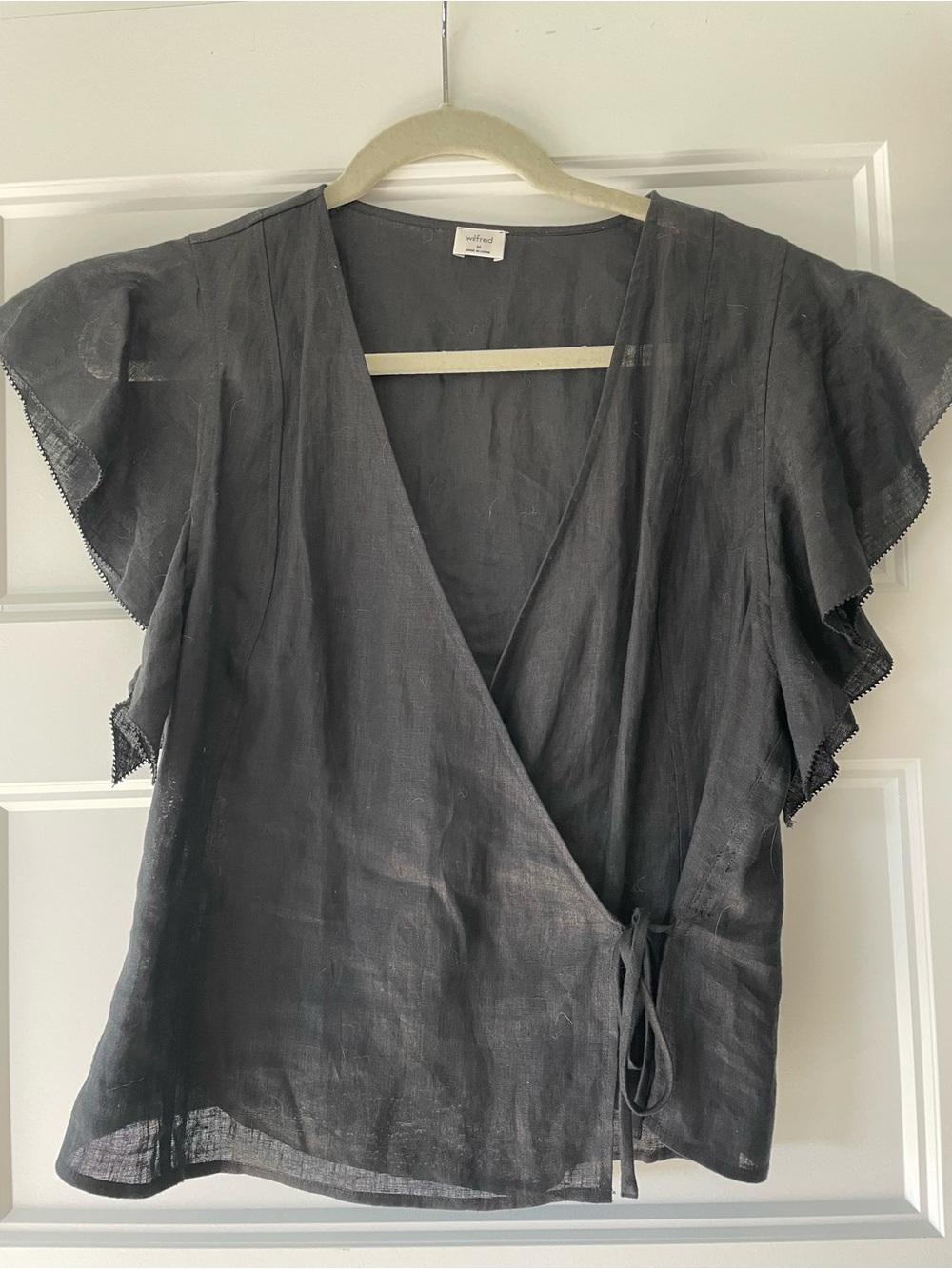 Aritzia Wilfred 100% Linen Wrap Blouse, Black, Size Medium
